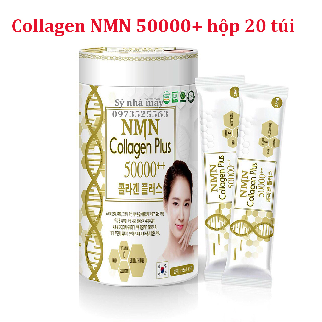 Nước uống trắng da mờ nám NMN 50000+ Hộp 20 gói có chứa Glutathione, Collagen nano + Vitamin C