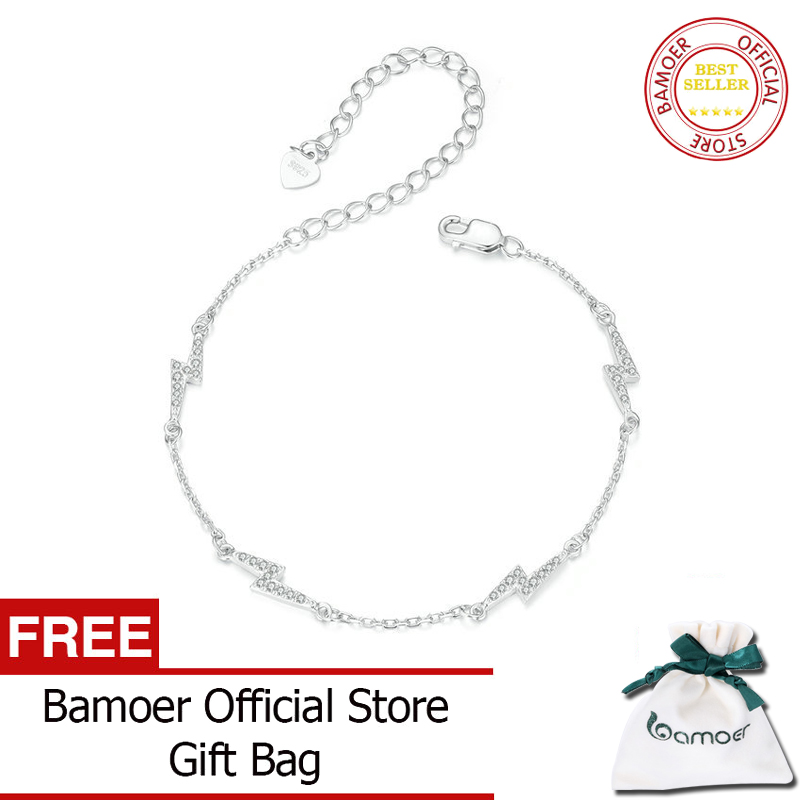 BAMOER 925 Sterling Silver Dainty Lightning Link Bracelet for Women White Gold Plated Chain Bracelet Fashion Jewelry Party BSB181 ราคา 714 บาท*ส่งฟรี