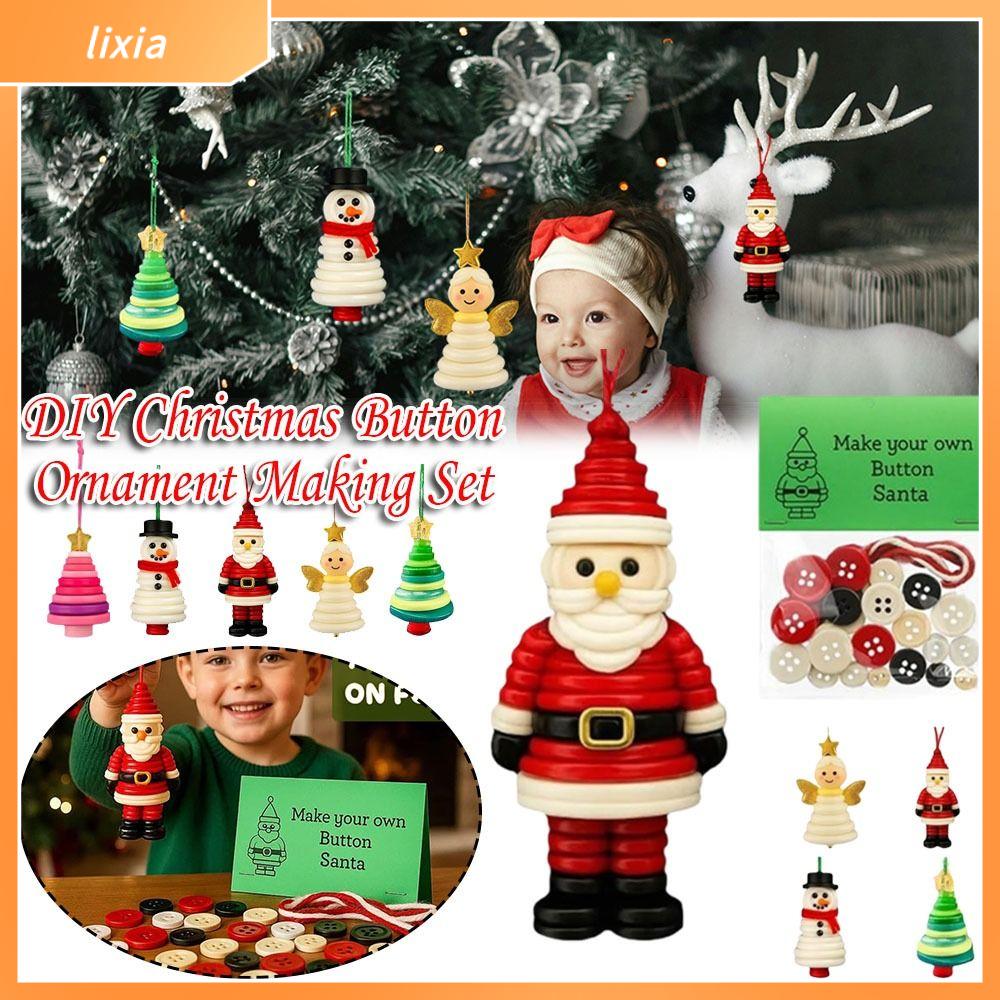LIXIA Người tuyết/Ông già Noel/Thiên thần Giáng sinh Bộ làm đồ trang trí nút Giáng sinh Làm thủ công Tự làm Bộ nút thủ công DIY Sáng tạo Đồ trang trí người tuyết bằng nút DIY Quà tặng cho đồ trang trí treo cây Giáng sinh
