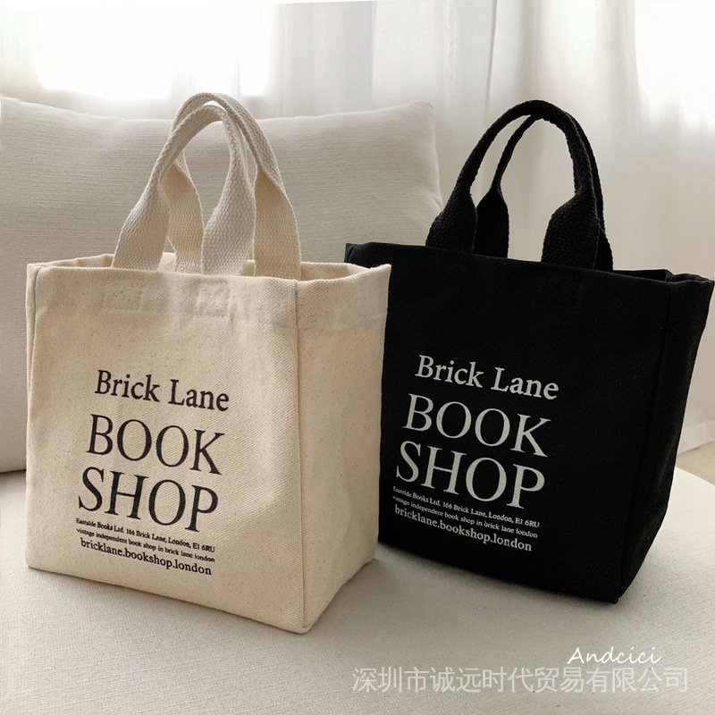 New Style ins Fashion French Canvas Bag Tote Small Male Female Students Lunch Box Curved Shopping