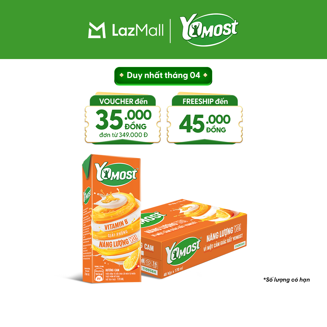 Thùng 48 Hộp Sữa Chua Lên Men Tự Nhiên Yomost Hương Cam 170ml (48x170ml)