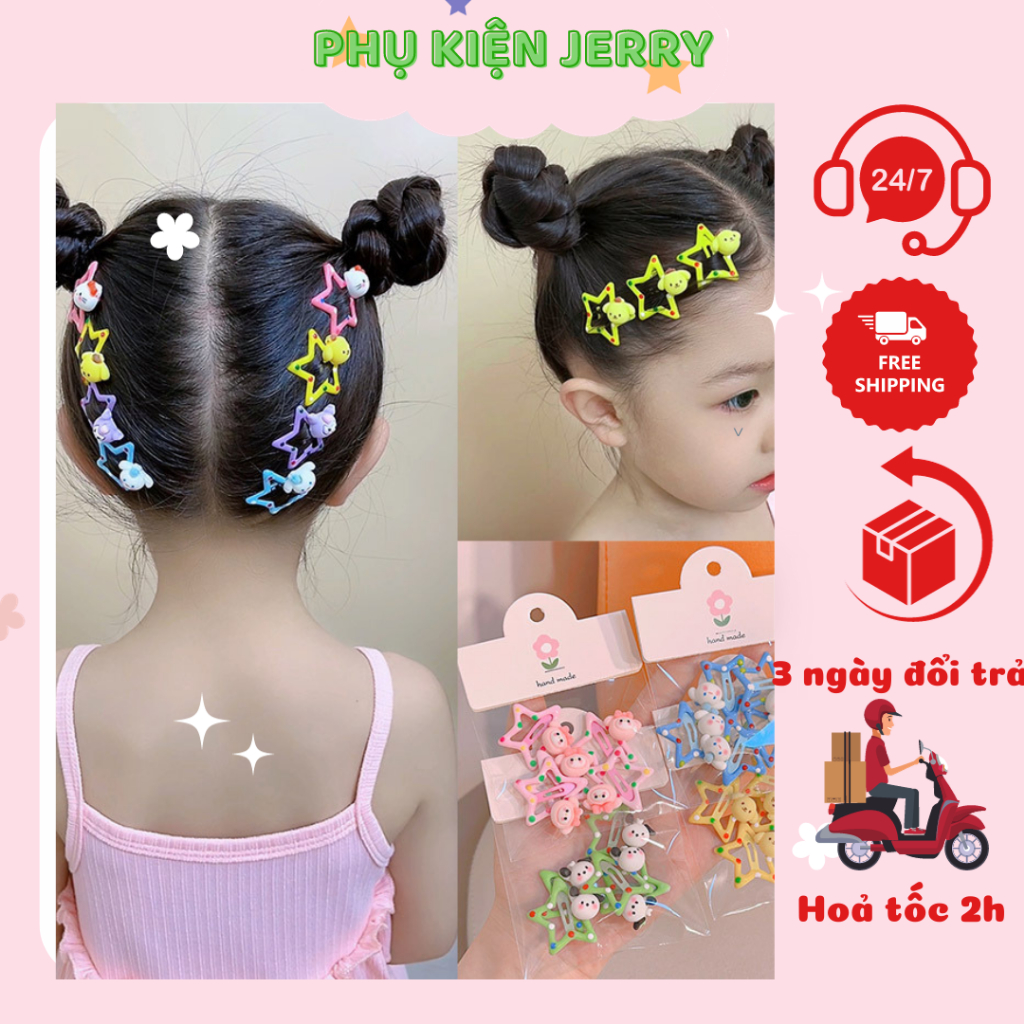 Kẹp tóc bấm cho bé sét 5 kẹp hình ngôi sao siêu dễ thương - Phụ kiện Jerry