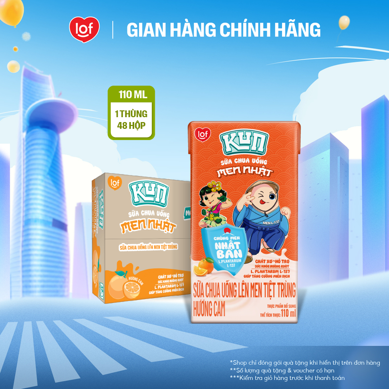 Sữa chua uống KUN vị cam thùng 48 hộp x 110ml (Có thể nhận bao bì cũ/mới)