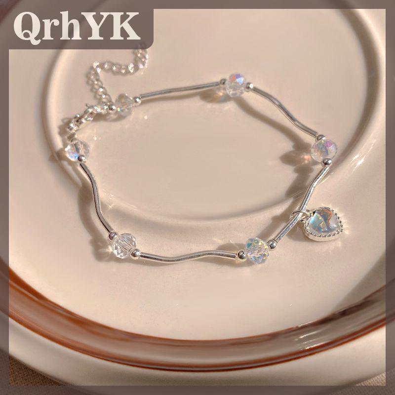 QrhYK Đầy màu sắc pha lê tình yêu trái tim vòng đeo tay nữ siêu Cổ Tích Moonstone sóng tính khí ngọt ngào tay trang trí cho bạn gái Quà Tặng