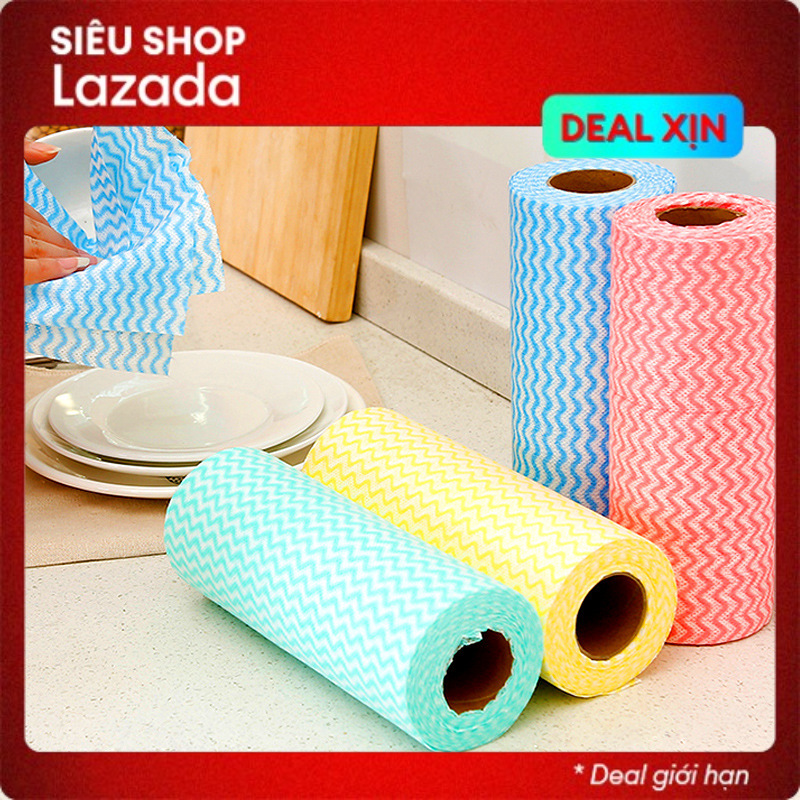 Cuộn 50 tờ giấy vải lau bếp, lau rửa bát đĩa, vệ sinh nhà tắm đa năng siêu sạch bằng vải không dệt, có thể giặt dùng lại, dấp nước mà không bị mủn