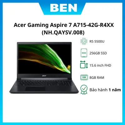 Laptop Acer Aspire 7 A715-42G-R4XX (NH.QAYSV.008)/ Đen/ AMD Ryzen 5 5500U (up to 4.0Ghz, 11MB)/ RAM 8GB/ 256GB SSD/ NVIDIA GTX 1650 4GD6/ 15.6inch FHD/ 3Cell/ Win 11SL/ 1Yr