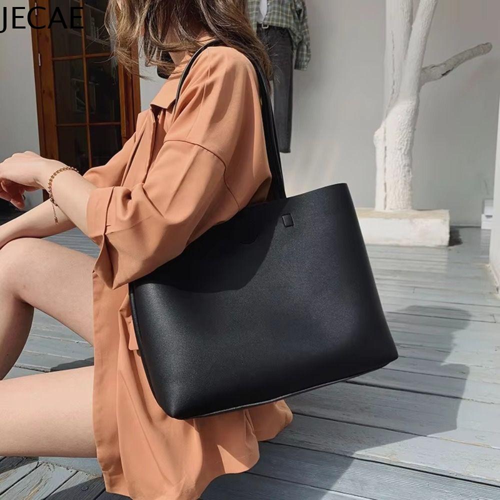 JECAE Da PU Túi xách nách Màu sắc đồng nhất Thiết kế tối giản Túi xách sang trọng Túi dưới nách Khóa kéo Túi đeo vai ngọt ngào Nữ