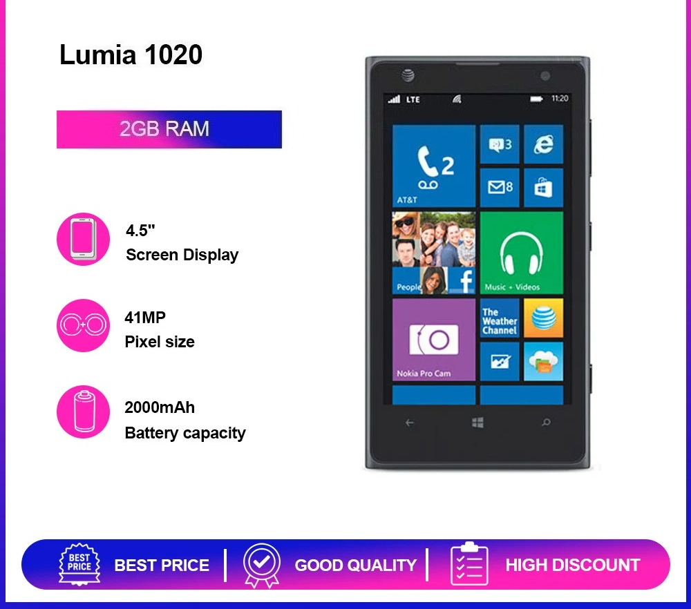 Original Nokia Lumia 1020 Original Unlocked 4G LTE 41MP Wifi Dual Core Windows Phone---Global Version