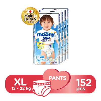 Moony Airfit Baby Diapers Boy (Pants) XL (12-22 kg) - 152 pcs (4 packs)