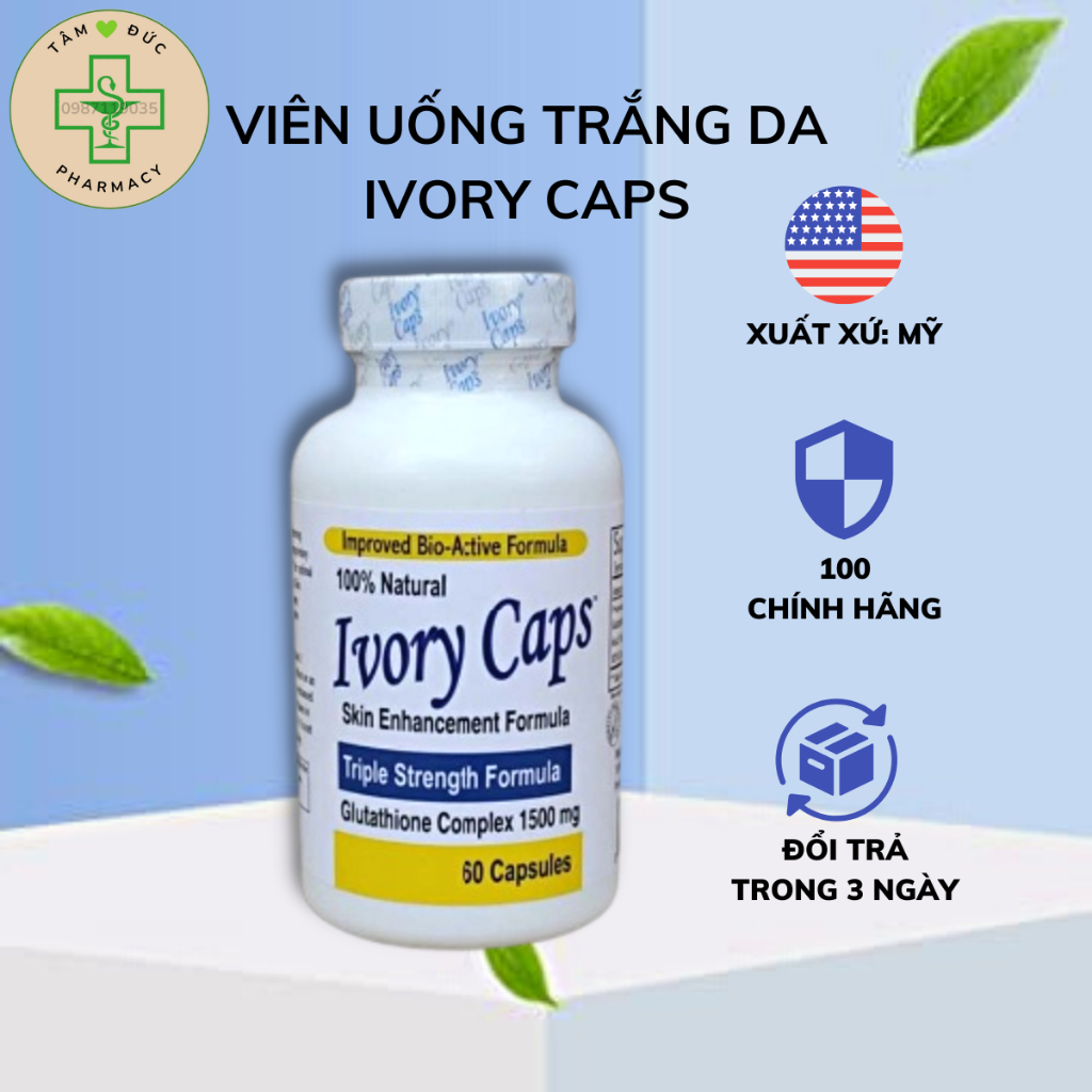 Viên Uống Trắng Da Ivory Caps Bổ Sung Glutathione, Giảm Nám Tàn Nhang USA