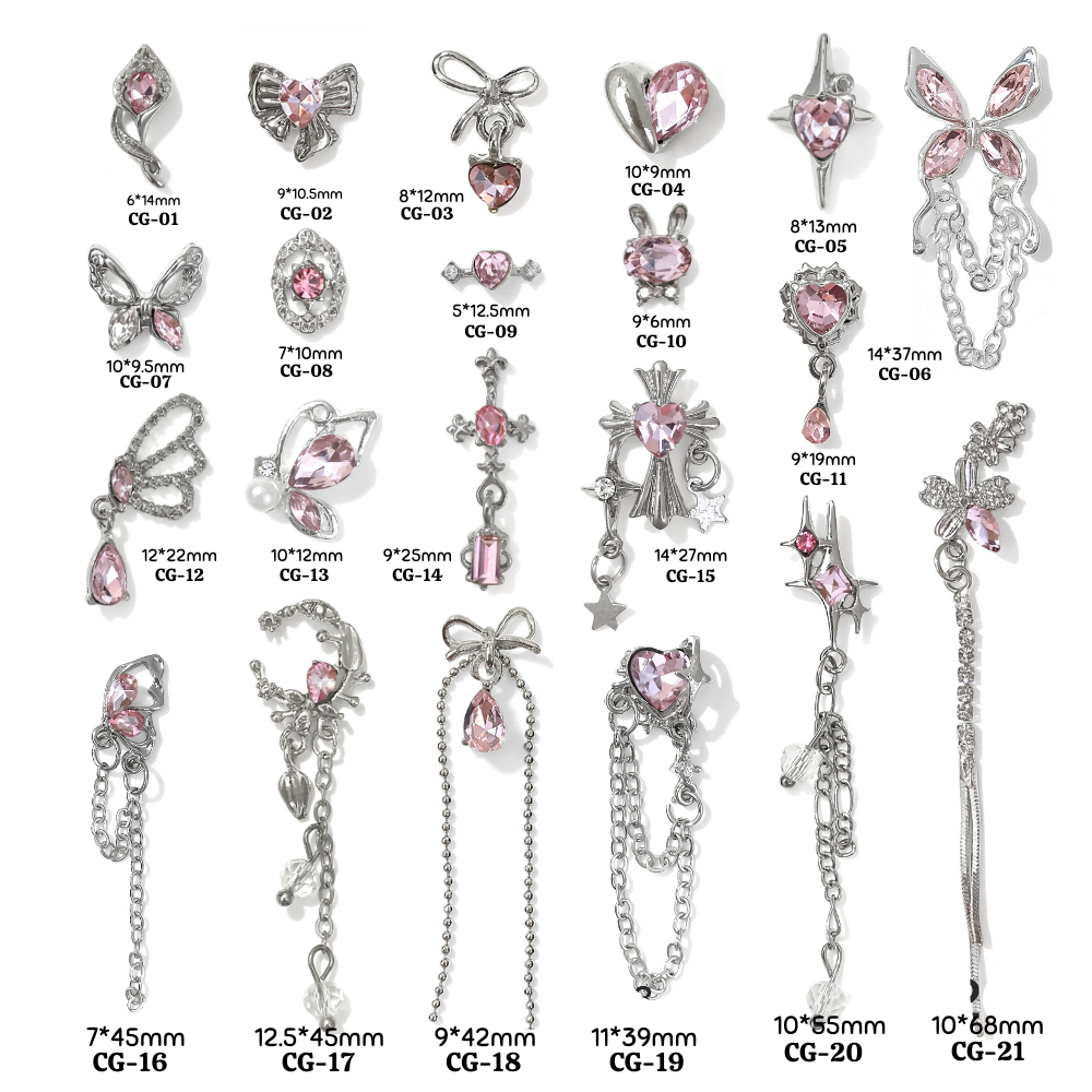 Charm bạc đá pha lê hồng pastel | trang trí móng tay