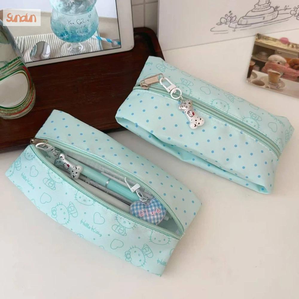 SUNDUN Vải Hộp bút chì Kitty Dots Dung lượng lớn Mèo KT Túi văn phòng phẩm hoạt hình Phong cách Ins đơn giản Hộp bút Túi đựng bút Văn phòng trường học