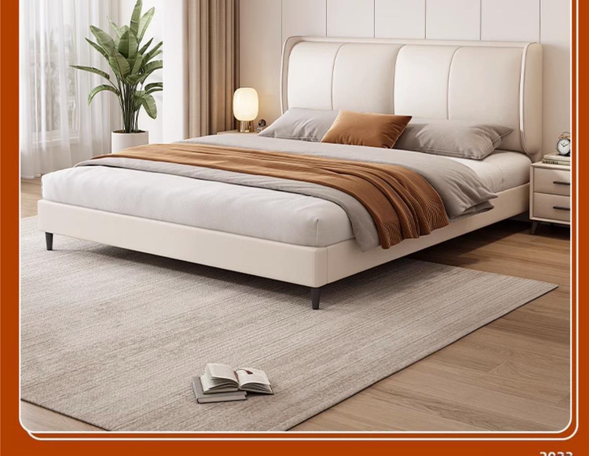 Massivholz-Doppelbett Neue weiche Tasche Lederbett Kleine Wohnung Modernes schlichtes Hauptschlafzimmer Ehebett Nordic Light Luxusbett aus Stoff