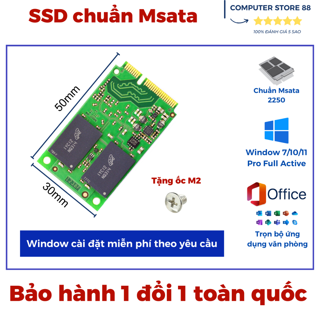 Ổ cứng SSD Msata 120G 256G 512G cũ sức khoẻ tốt + tặng kèm ốc bắt main cho ổ cứng M2 sata Nvme