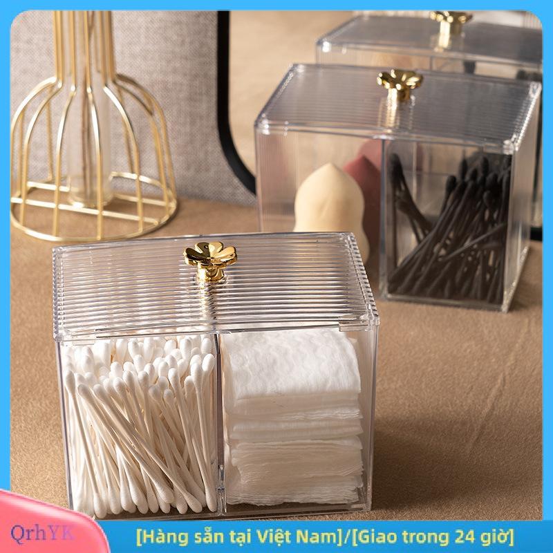 Charm [Hàng sẵn tại Việt Nam] Trong suốt đa ngăn bông Pad chủ với nắp, thuận tiện cho việc lưu trữ bông Swabs và trang điểm