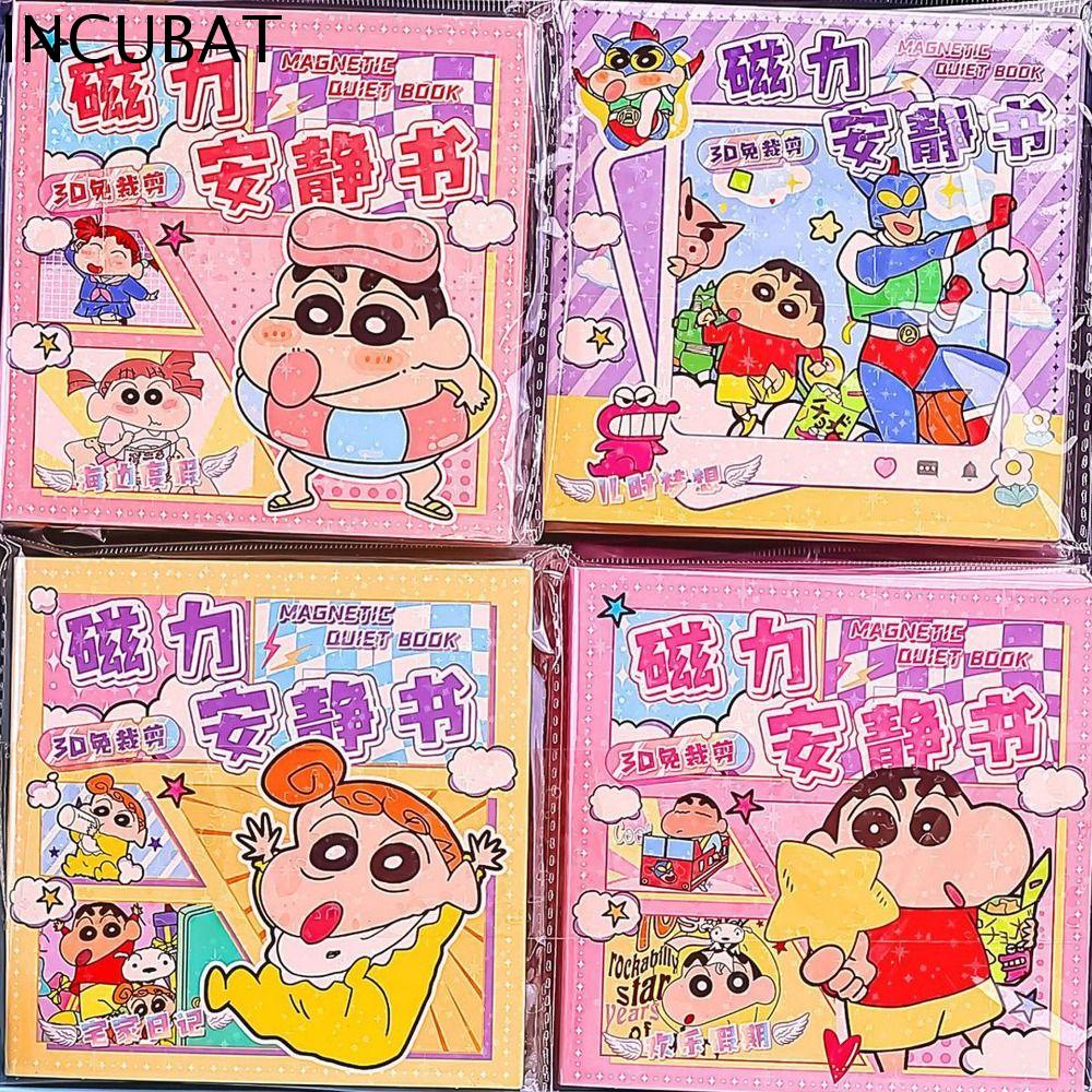 INCUBAT Bút Chì Màu Shin chan Sách nam châm yên tĩnh Từ tính Tự Làm Thủ Công Sách hình dán hoạt hình