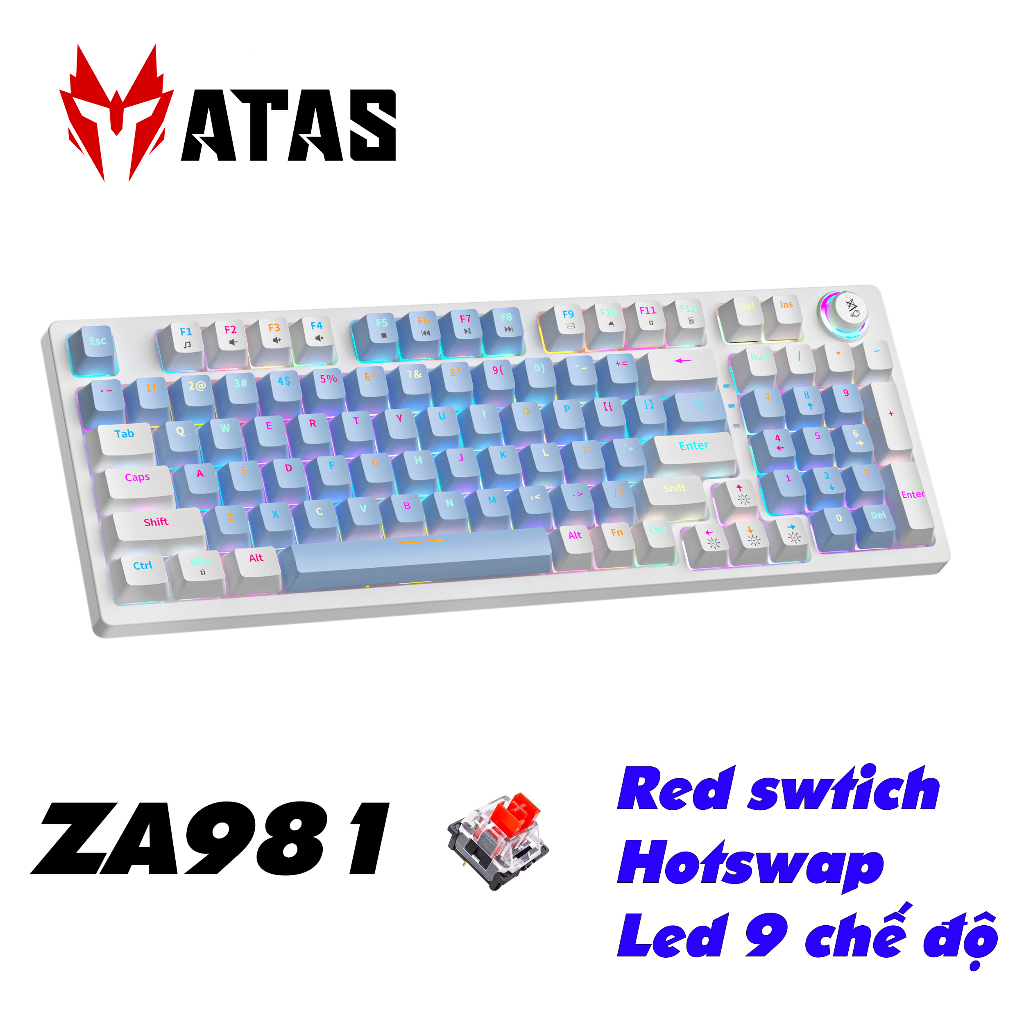 Combo Bàn phím cơ ATAS ZA981 98 Key - Hotswap - Red Swtich - LED 9 chế độ