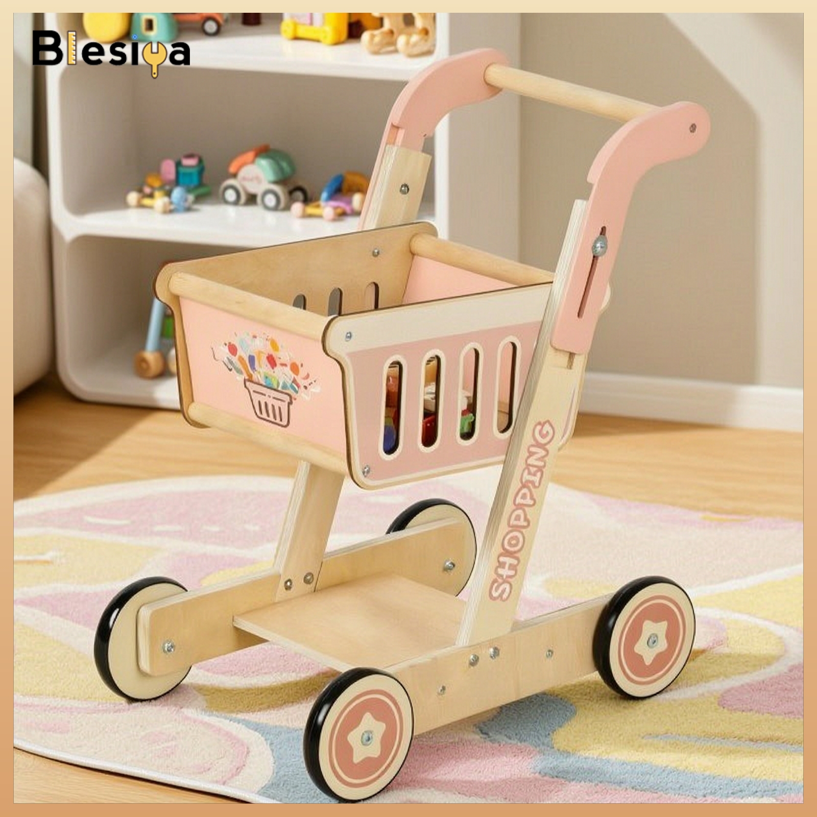 Blesiya Pretend Play Wooden Shopping Cart Adjustable Height Toy Shopping Cart Toddler-Sized Child Safe for Toddlers, Kids, Playroom, Preschool, Nursery ราคา 12,866 บาท*ส่งฟรี