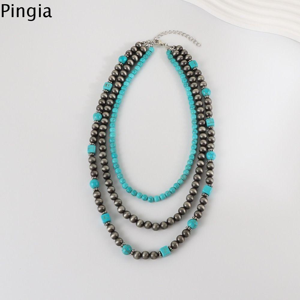 PINGIA Phong cách dân tộc Vòng cổ ngọc lam nhiều lớp Hạt Xương Rồng Vòng cổ đi biển Thời trang Hoài cổ Vòng cổ đồng quê phương Tây Phụ nữ