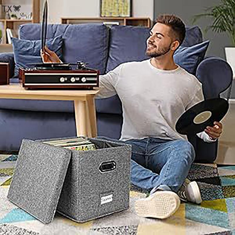 TX🏮💓🧧 Hộp lưu trữ bản ghi vinyl 12 inch có nắp đậy và tay cầm tổ chức bản ghi LP phong cách và thiết thực chống bụi cho các bản ghi