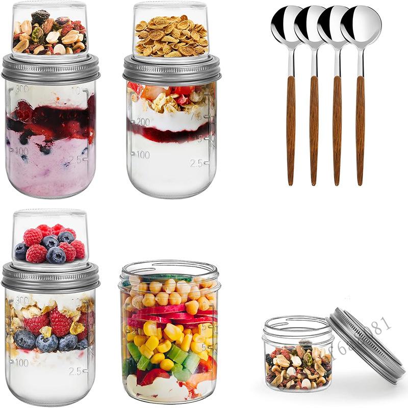 Lọ thủy tinh Salad Mason có nắp - Tách khô ướt Bữa sáng Cốc yến mạch Hộp kín