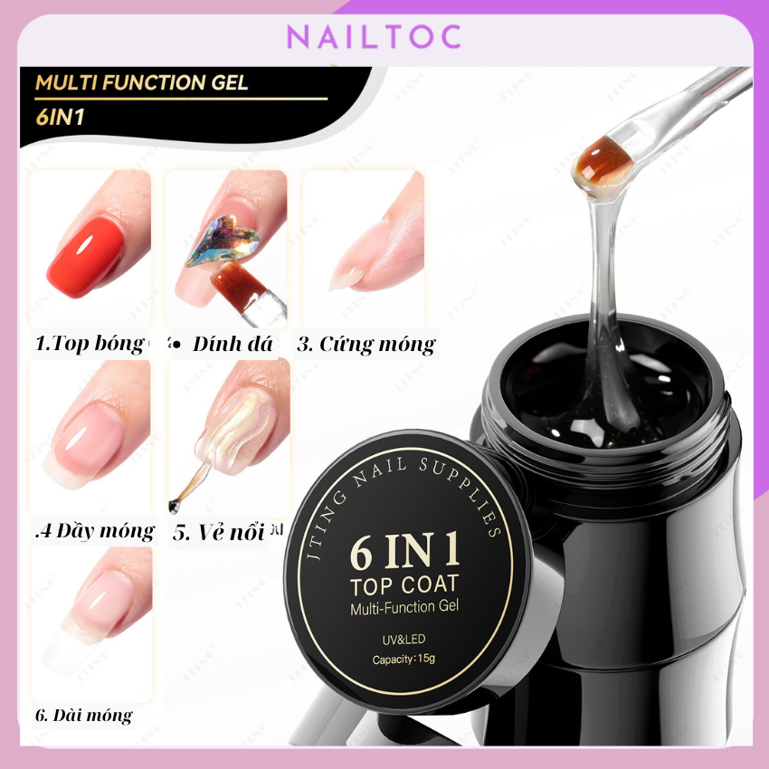 Gel 6IN1 JTING  6 công dụng,cứng móng,Base liên kết,tạo kiểu,nối móng,Top bóng,,Úp móng