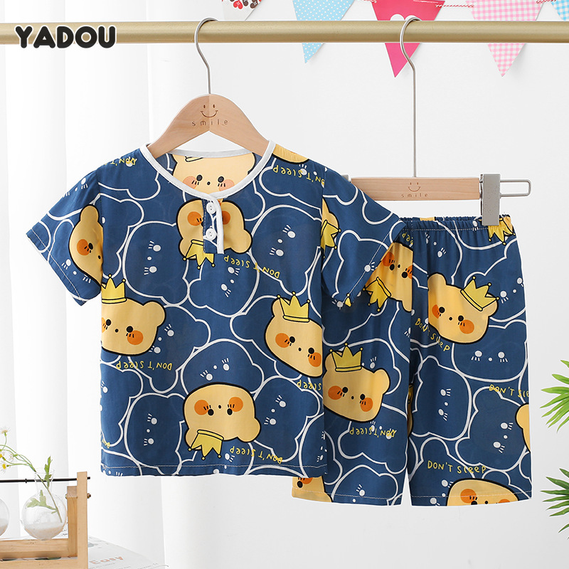 Children's cotton silk pajamas, boys and girls short-sleeved shorts suits, comfortable and breathable, children's thin home clothes suits ราคา 141 บาท*ส่งฟรี