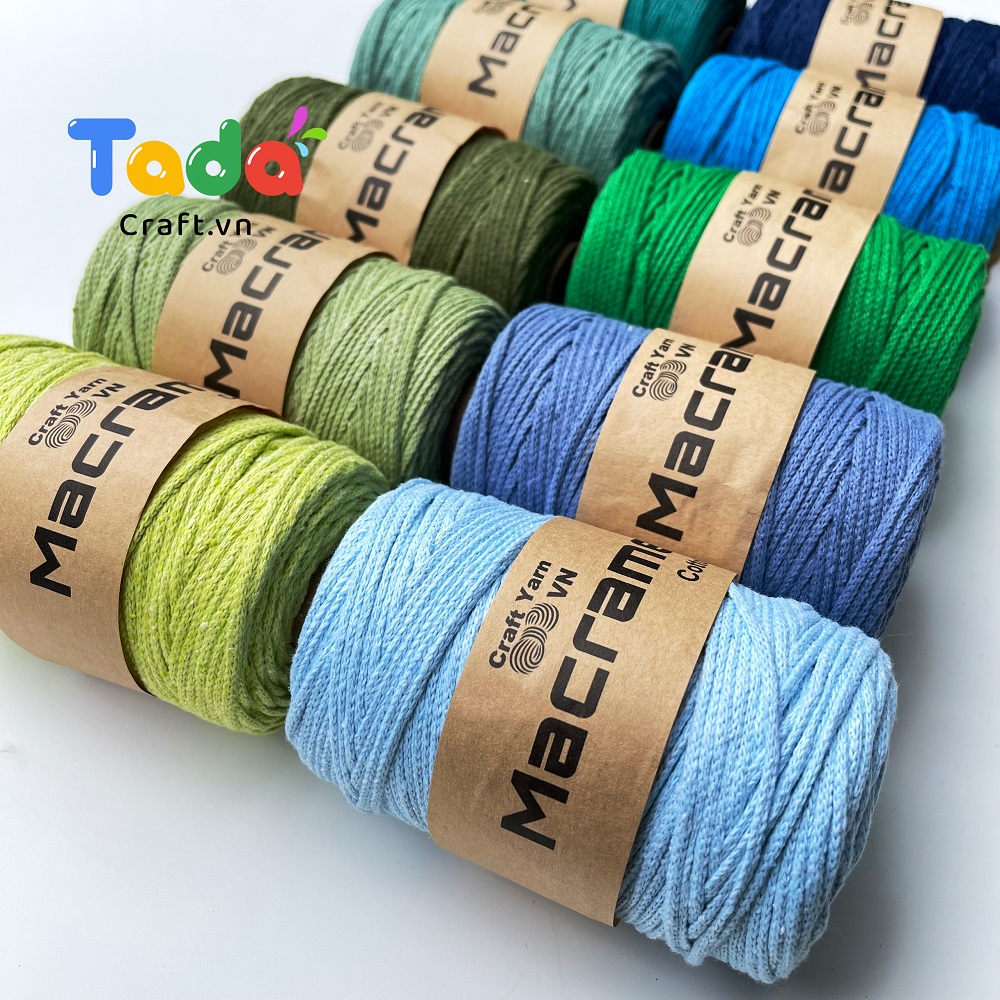 Sợi Macrame Cotton sợi 3mm màu trơn cuộn 200g Craft Yarn VN