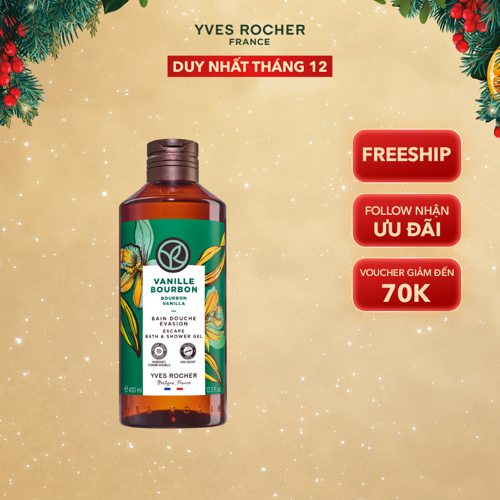 Sữa tắm dạng gel hương vani Yves Rocher Bath And Shower Gel Bourbon Vanilla 400ml