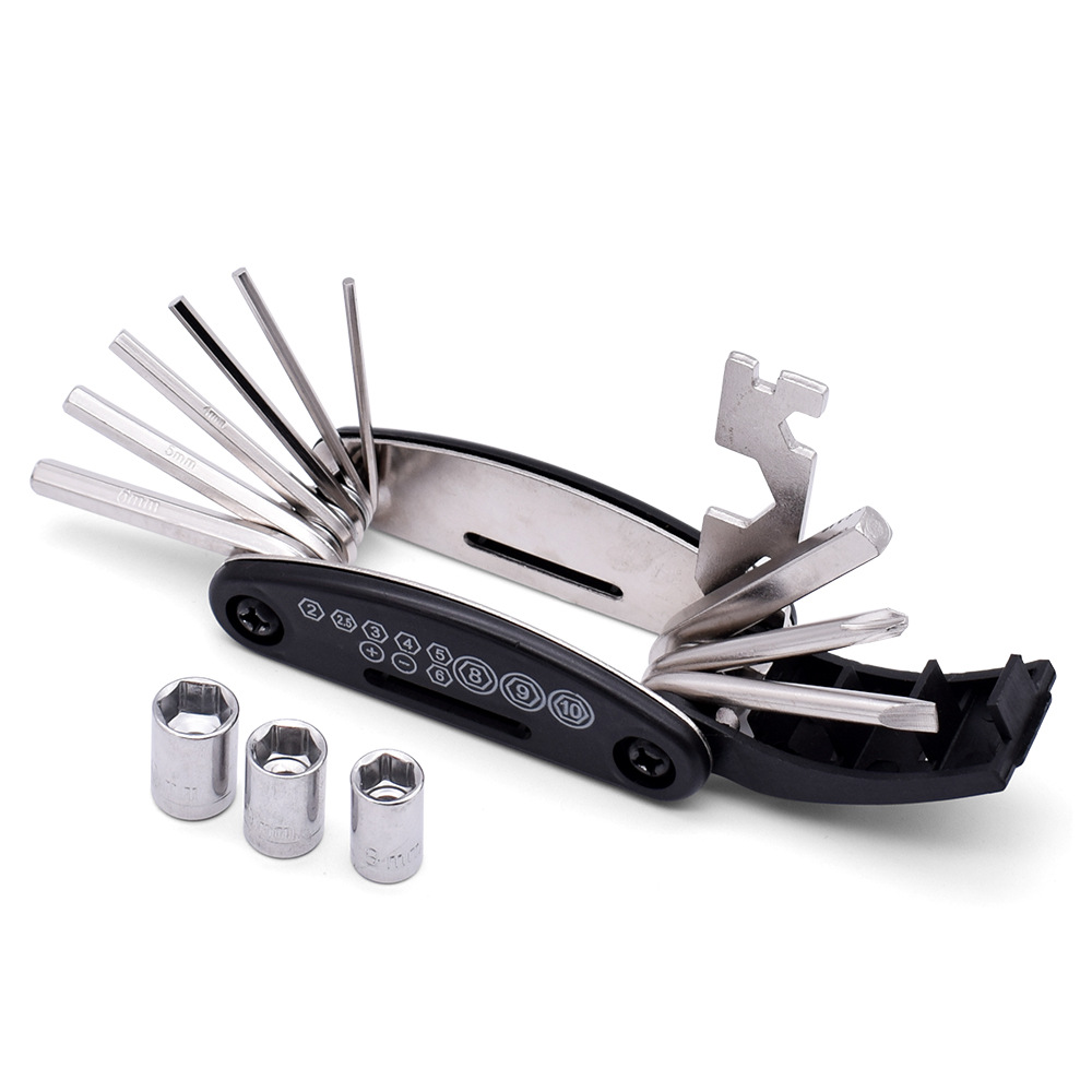 Multifunctional 16-in-one bicycle tool mountain bike maintenance combination tool folding wrench tire repair wrench set