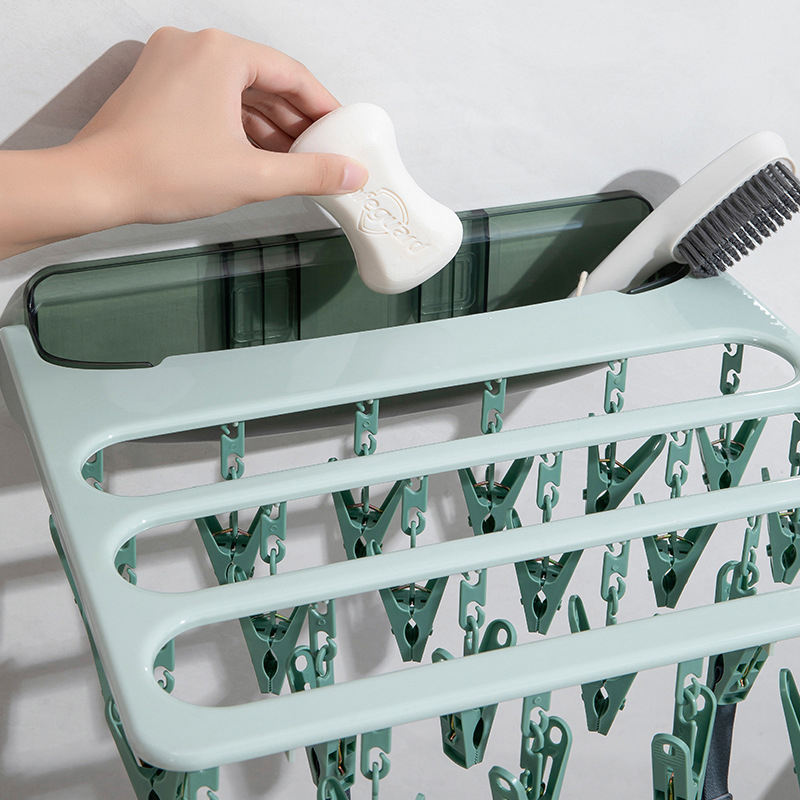 Collapsible Clothes Rack Folding Hanger Wall Mounted Clips Toilet Indoor Balcony Drying Socks Artifact for Household/Travel ราคา  196 บาท*ส่งฟรี