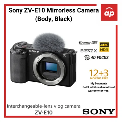 (12 + 3months Warranty) Sony ZV-E10 Mirrorless Camera (Black) + Freegifts