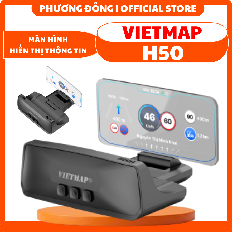 MÀN HÌNH HIỂN THỊ THÔNG TIN (HUD) VIETMAP H50 - TẶNG VIETMAP LIVE 24TH,LCD 4.58 INCH, CẢNH BÁO TỐC ĐỘ, CẢM BIẾN ÁNH SÁNG