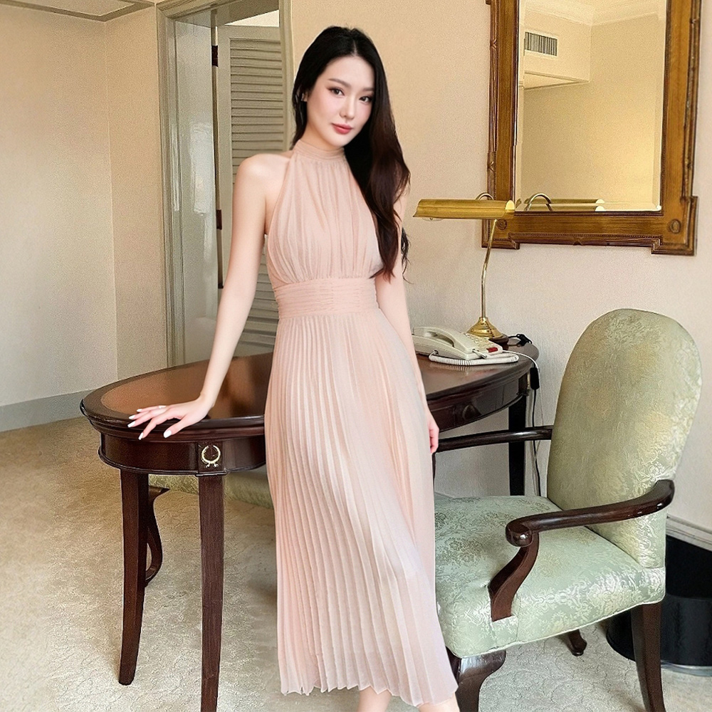 BRANCHÉ ชุดสำหรับผู้หญิงฤดูร้อนเก๋ดีธรรมดาพับแขนกุดคอเชือกแขวนคอลูกไม้ขึ้นเอว Nipped Midi ออกเดทชุดจีบ B250313 ราคา 1,114 บาท*ส่งฟรี