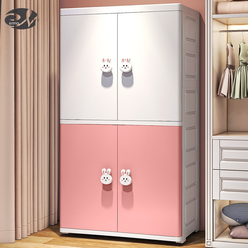 Cartoon double-door plastic storage cabinets extra large padded simple children's wardrobe home bedroom wardrobe lockers. ราคา 2,021 บาท*ส่งฟรี