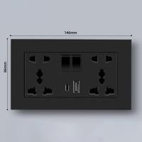 TOOEARY Wall Mount Switch Socket Plastic with Type C Port Double Five-hole Socket Durable Type 146 Power Outlet Universal