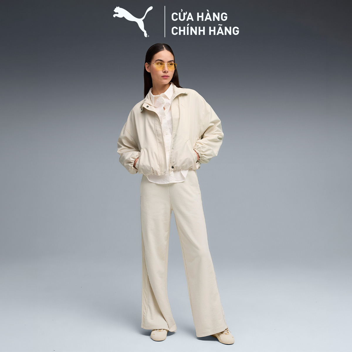 Quần Dài Thời Trang PUMA Nữ Basics HER Comfort High-Waist Pants Alpine Snow Màu Trắng