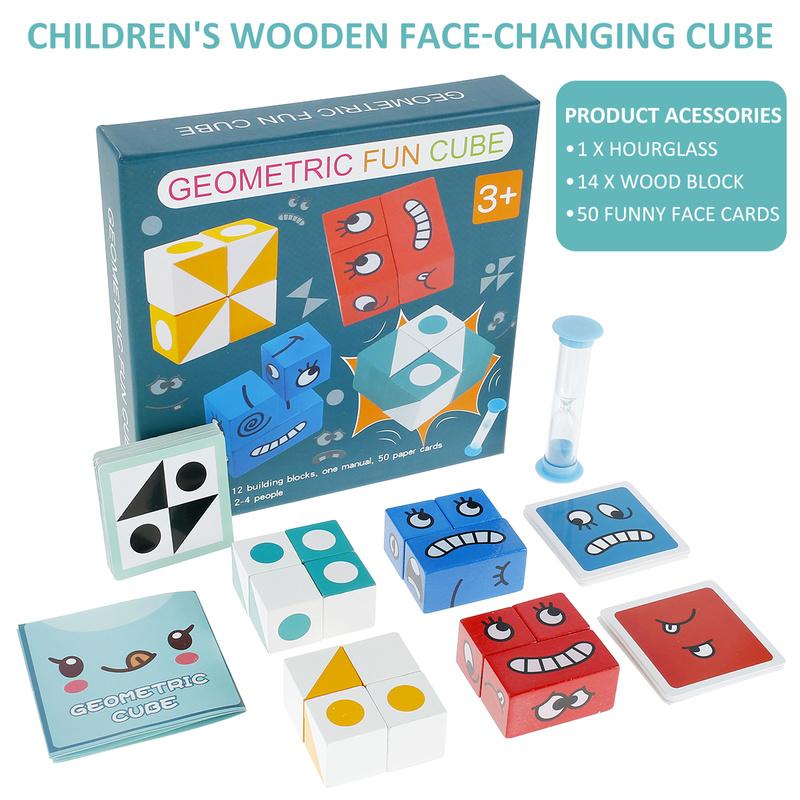 Wooden Expressions Matching Block Puzzle Educational Montessori Toy