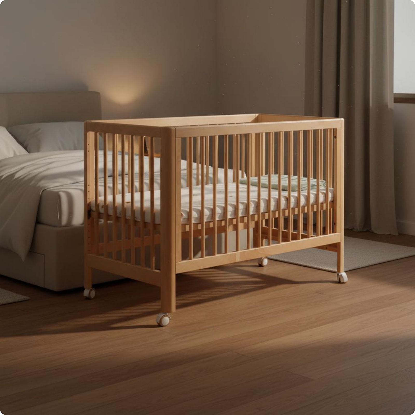 Multifunction Beech Crib Solid Wood Wooden Baby Crib Finish Movable Baby Bed Easy to Clean for Newborns Babies Toddlers Nursery Bedroom
