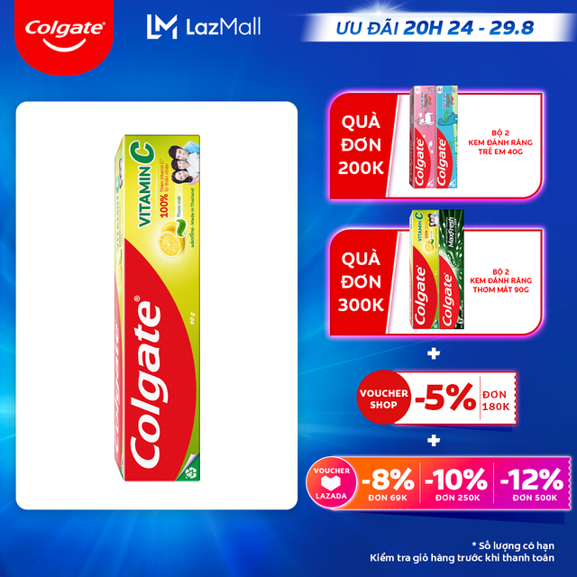 [Ưu đãi 20H 24.8 - 29.8_Áp voucher Colgate 5% + voucher LZD 8%]Kem đánh răng Colgate Vitamin C thơm mát 90g