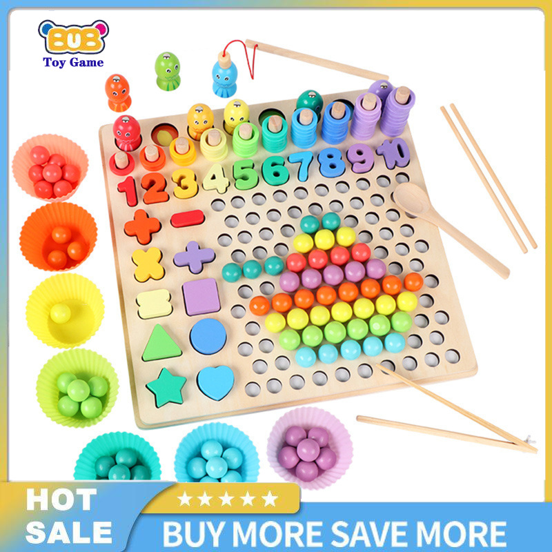 TOY 13-in-1 Shape Sorter Stacking Puzzles Blocks Toys Wooden Beads Numbers