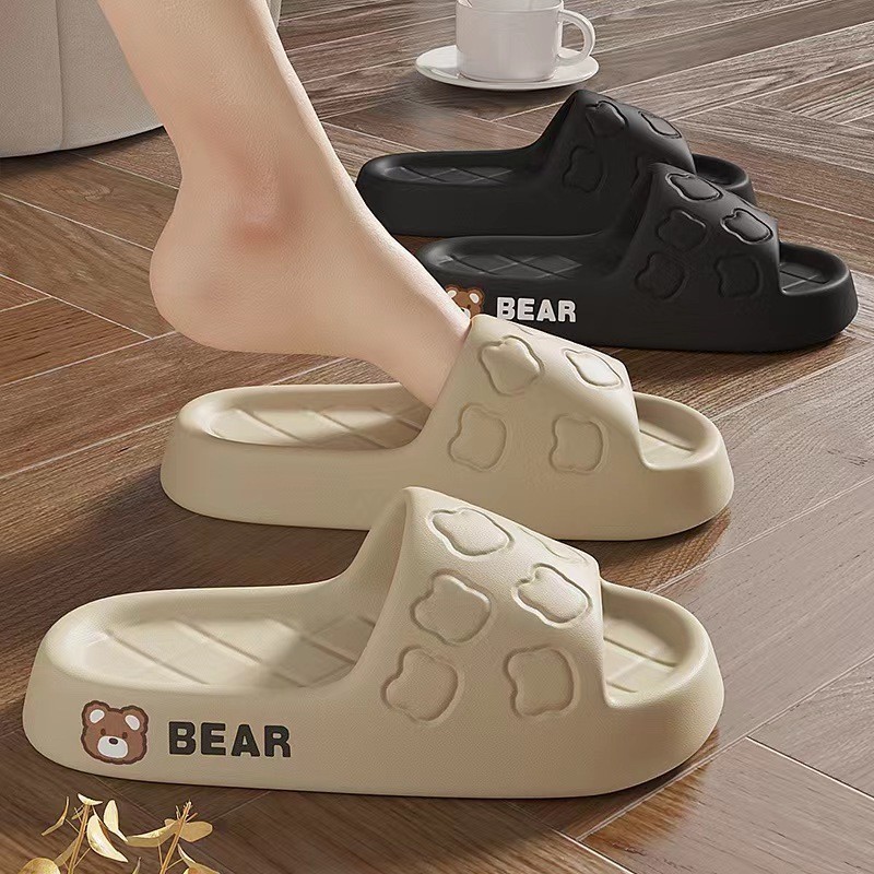 ISARO 2024 Mùa Hè Mới Cặp Đôi Hoạt Hình Gấu Chống Trơn Trượt Trượt Mềm Lithe Cosy Sandal Dành Cho Nữ Giày Nam Dép Đi Trong Nhà Nữ Dép xỏ ngón