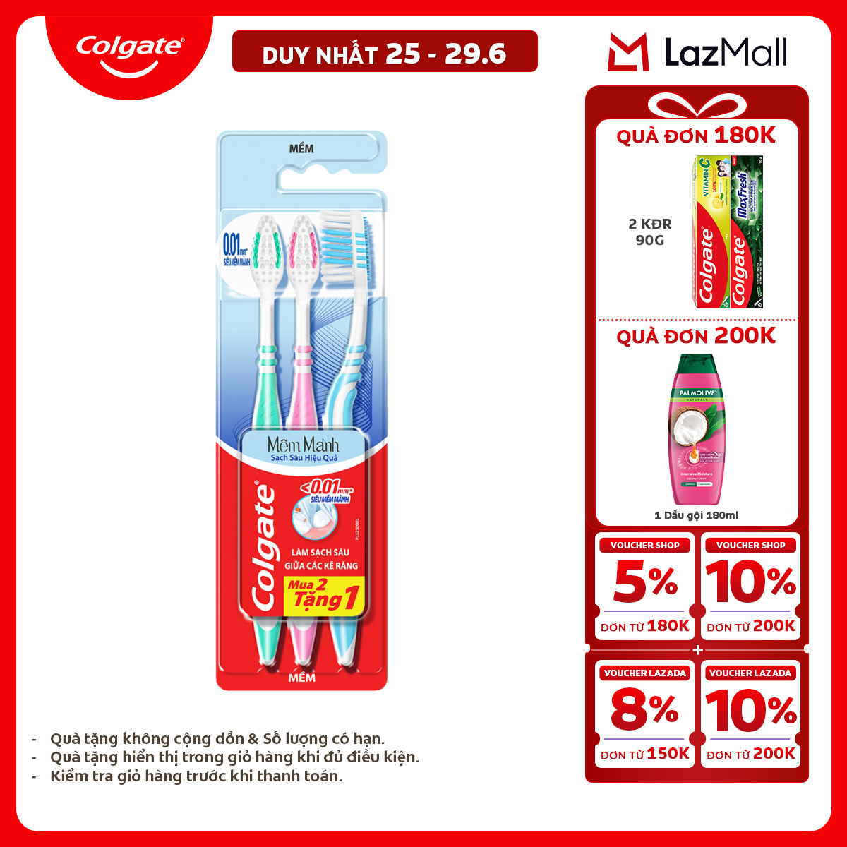 [Chỉ 25-29.6_X2 Voucher giảm đến 20%] Bàn chải đánh răng Colgate SlimSoft Deep Clean sạch sâu hiệu quả