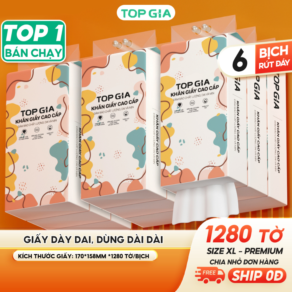 Giấy vệ sinh treo tường TopGia đa sắc đa năng từ bột giấy thiên nhiên, 1280tờ/4lớp 158x175cm