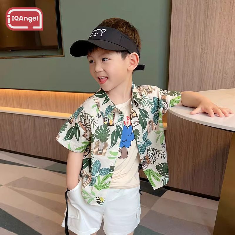 IQANGEL Children's Vintage Floral Shirt, Summer Boy's Short-Sleeved Shirt, Children's Splash Festival Shirt, Soft and Comfortable ราคา 157 บาท*ส่งฟรี