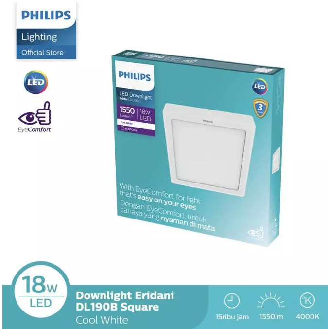 Philips Lampu Downlight Eridani Square Surface 18W D200 Semi Putih 4000K