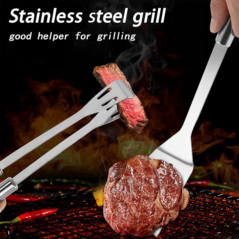 BBQ Tools Set Stainless Steel Spatula, Fork and Tongs,Large Accessories for Grilling Lover Outdoor