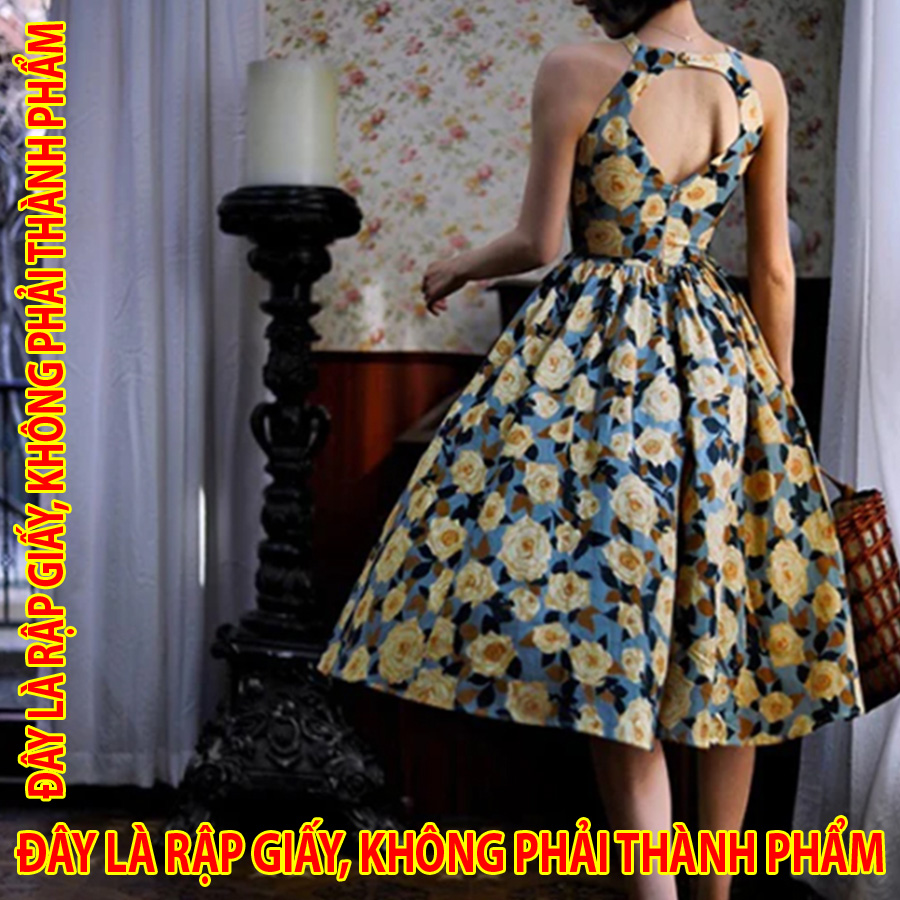 Rập Giấy WW076 - Đầm vintage khoét cổ sau