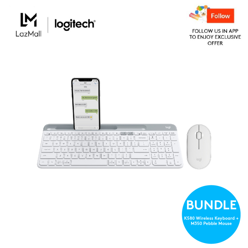 Logitech K580 Slim Wireless Multi-Device Keyboard + Logitech Pebble M350 Wireless Mouse with Bluetooth or USB Singapore