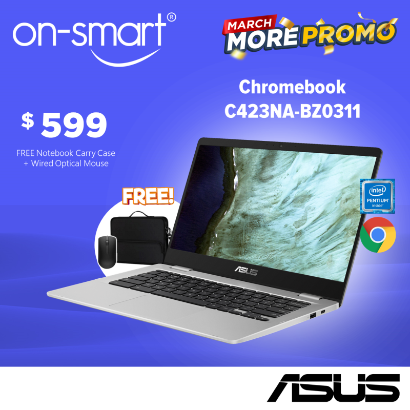 【Express Delivery】ASUS Chromebook C423NA-BZ0311 | Intel Quad-Core Pentium N4200 Processor | 4GB RAM | 64GB eMMC | Intel HD Graphics 500 | 1 Year On-Site Service | Student / Casual Laptop